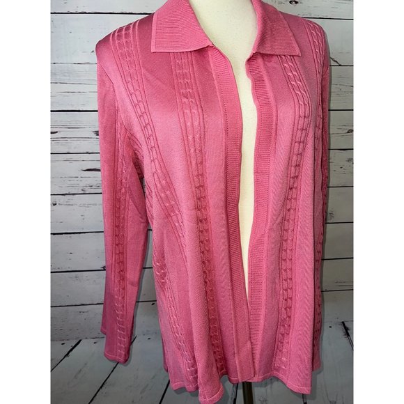 Exclusively Misook Cardigan‎ Sweater Petite Large PL Pink Cable Knit cableknit - Picture 7 of 11